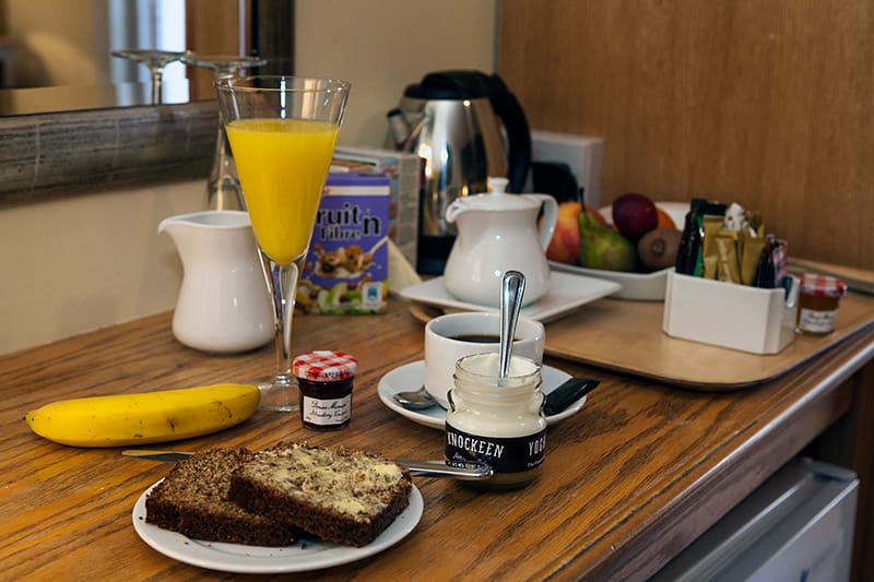 Continental breakfast laid out in the room